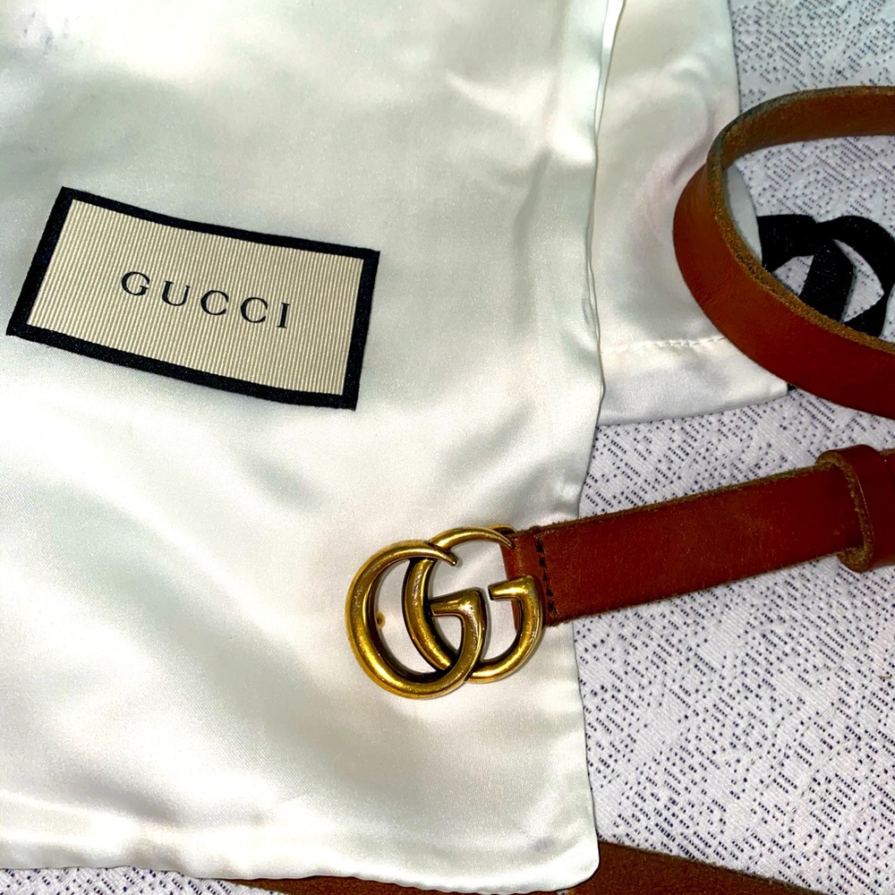 Gucci Tan Leather Belt with Gold GG Buckle